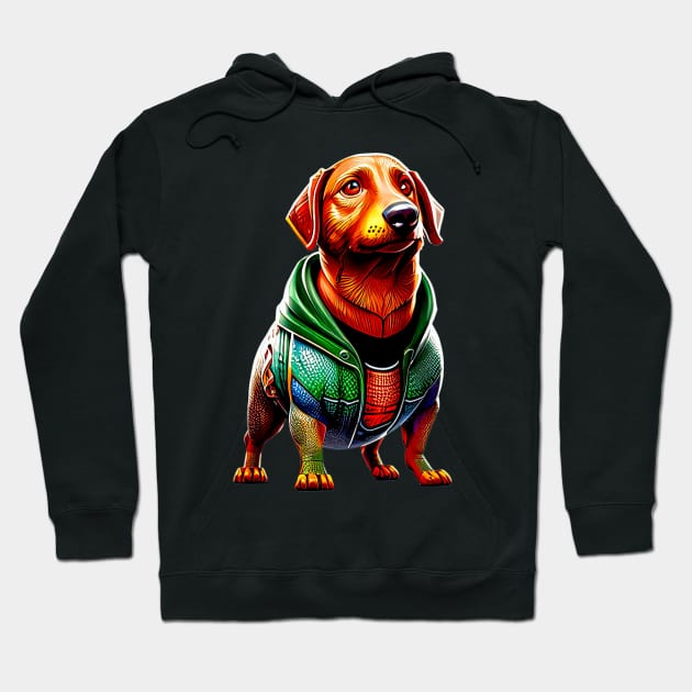 The Aqua-Hound: Dachshund in Bold Superhero Costume Tee Hoodie by fur-niche